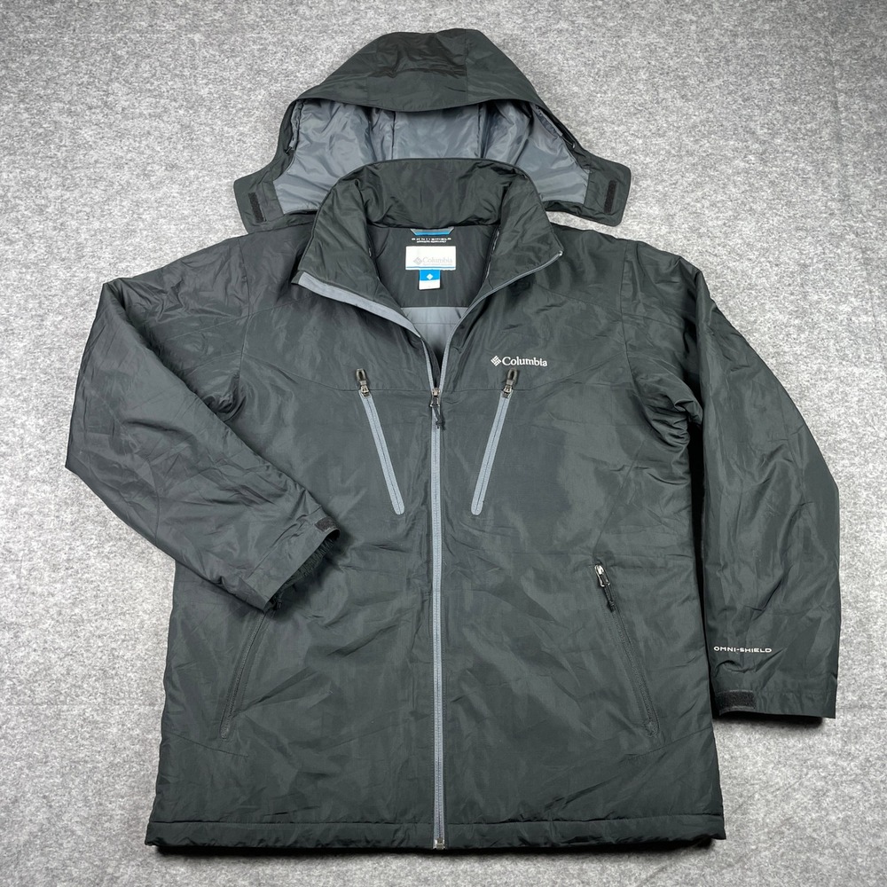 Columbia Jacket Mens Large Black Omni-Shield Insulated Hooded Full Zip WM4115